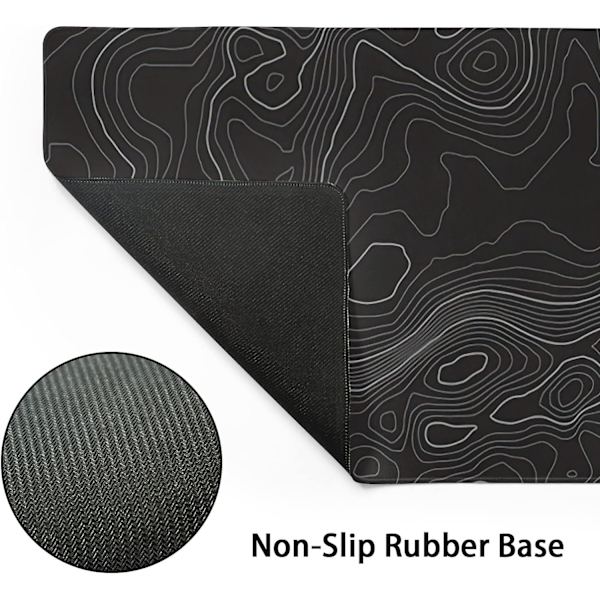 Toographic Contour Black Gaming Mouse Pad XL Geografiske Kortlinjer