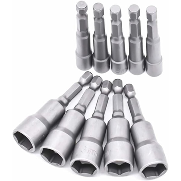 10 stk skrutrekkerhylseadapter 6-19 mm sekskantet krom vanadium