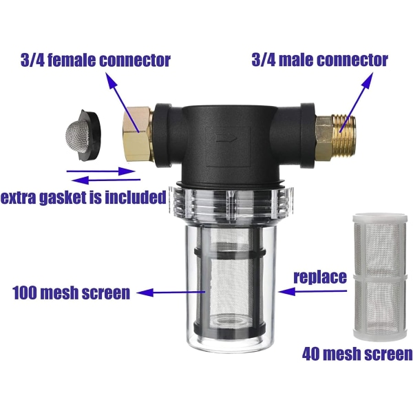 Trykkvaskerslangefilter, In-line sedimentfilter, 40 mesh