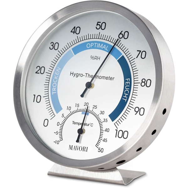Analog hygrometer och termometer för inomhusbruk - rostfritt hygrometer