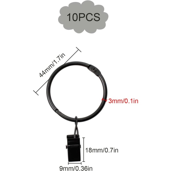 10 sorte gardinringe, ydre diameter 44mm gardinklips, elektrop