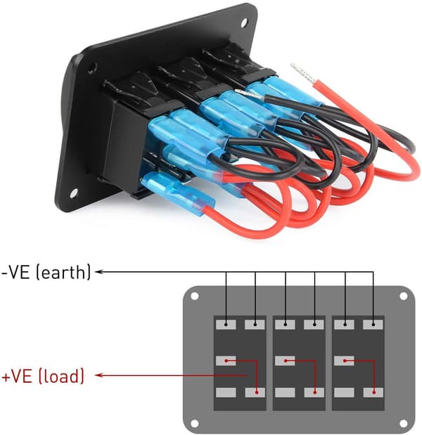 3-vägs vippströmbrytarpanel, 12V/24V vippströmbrytarpanel med dubbla