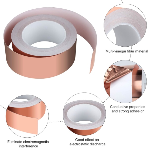 Kupariteippi 30m x 50mm, Premium kuparikalvoteippi suojateippi EMI-suojaukseen, askarteluun, etanoiden torjuntaan, sähkökorjauksiin, paperipiireihin