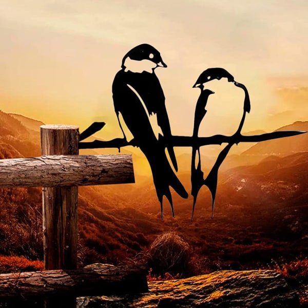 Metall fågel siluett, 2 fåglar på metall gren, metall konst trädgård fågel dekoration