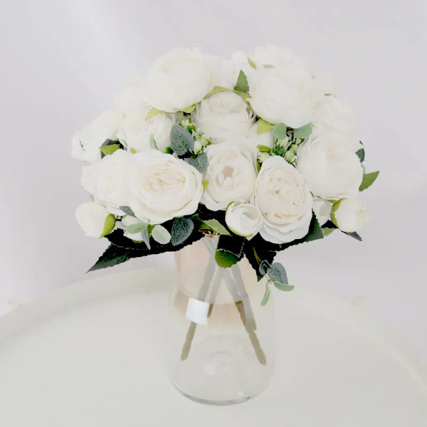 Simulerad rosa bröllopsbukett konstgjord blomsterdekoration vägg grön blomma siden vardagsrum matbord dekoration (lila)