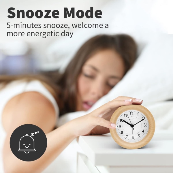 Batteridrevet morgenvekkerklokke, aboveclock treverk reisevekker