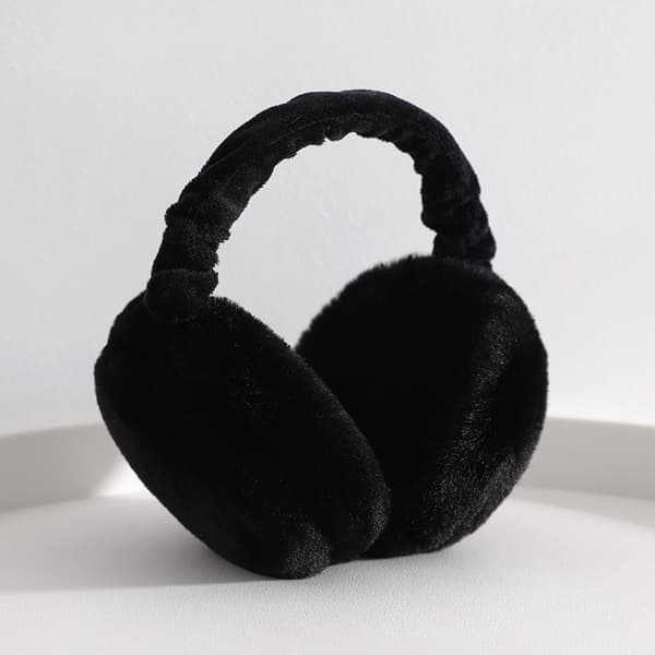 1 st svart öronmuff för kvinnor vintertillbehör plysch fluffig vikning