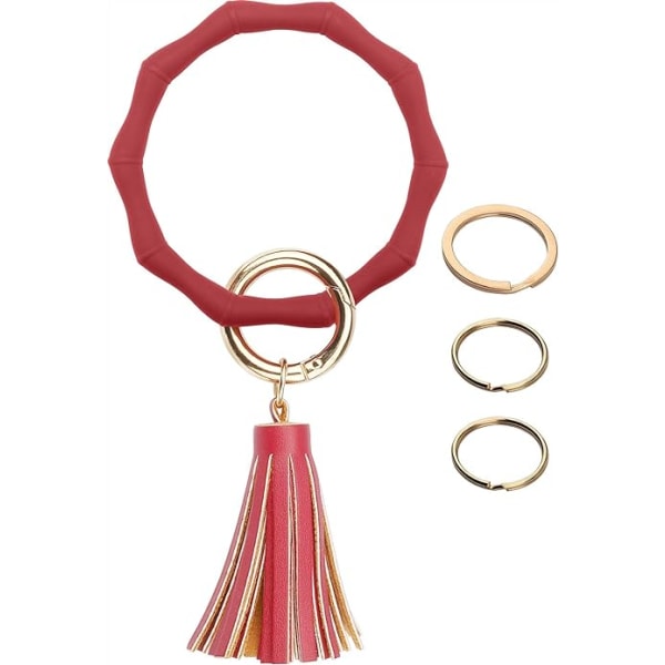 Key Ring Bracelet Keychain with Tassel Silicone Round Bangle Bamb