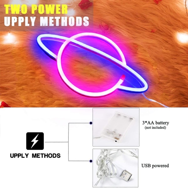 Planet Neon Lys - Led Planet Neon Lys Rosa / Blå Planet
