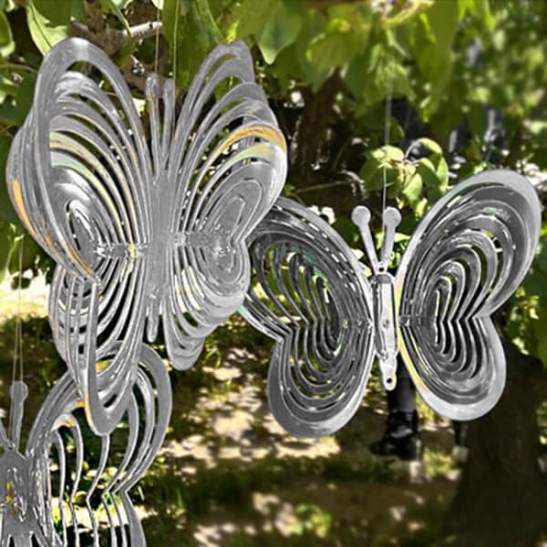 Roterende og reflekterende vindklokker - Butterfly Silver