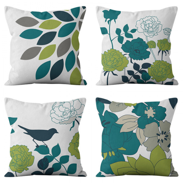 45x45cm Outdoor Cushion Cover, Set of 4 Waterproof Blue and Green