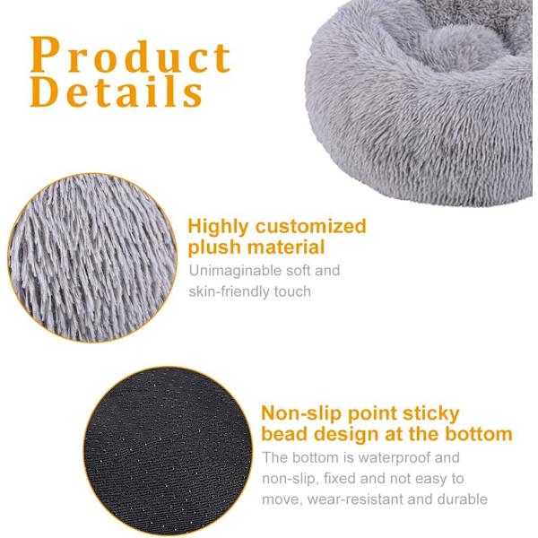 Rund hundekurv kattepute donut plys ekstra blød komfortabel katteseng vaskbar hundepude til katte og små hunde 40cm (mørkegrå)