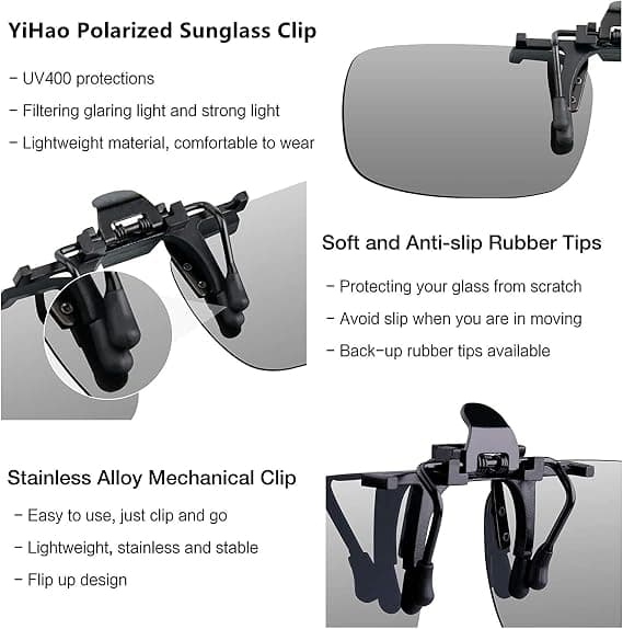 Clip-on solglasögon polariserade anti-bländning ramlösa rektangulära