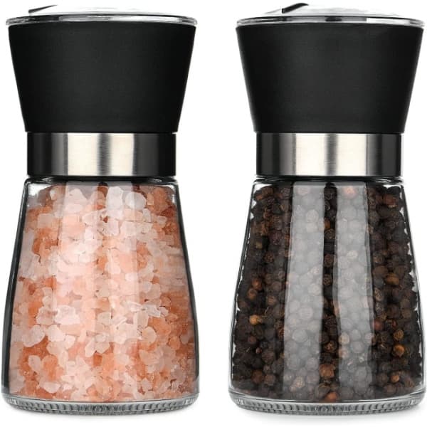 2 salt- och pepparkvarnar, kryddkvarn i glas