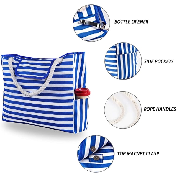 Tasker til kvinder Ekstra stor strandtaske Sandtæt Sød strandmulepose Canvas pooltaske med indvendige lommer