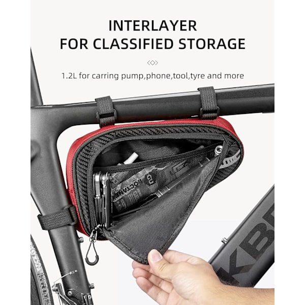 Cykelramme Taske, Reflekterende Trekant Taske Sort 1.2L