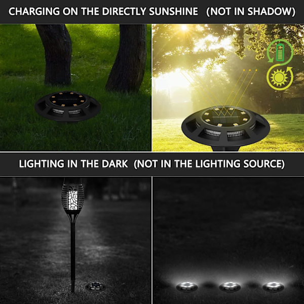 Sæt med 4 hvide solcellelamper, LED-solcellelamper til haven