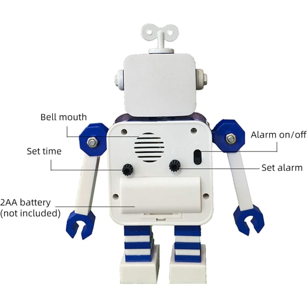 Robot Vekkerklokke, Rustfritt Stål Stille Vekkerklokke med Flashi