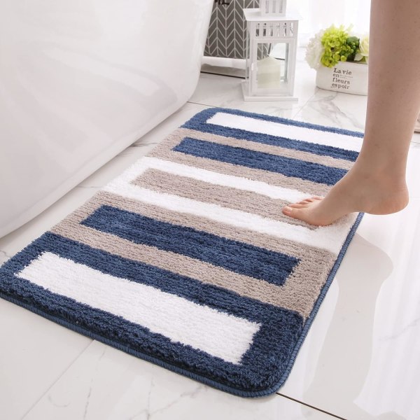 Skridsikker bademåtte køkkenmåtte fluffy bademåtte blød mikrofiber brusebadsmåtte hurtig tørring vandabsorberende maskinvaskbar - 40 x 60 cm (blå)