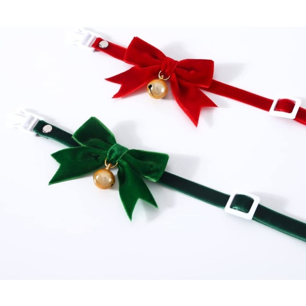 2 Pack (Red + Green) Handmade Velvet Christmas Collars for Cats,