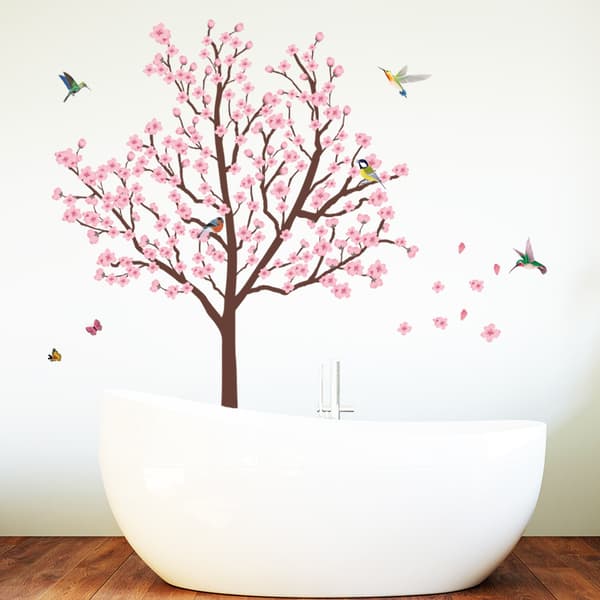 Pink Cherry Blossom Tree Wall Sticker Fugl og Gren Wall Decal