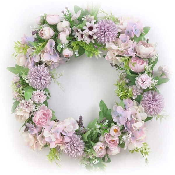 Konstgjord Blomkrans Dörrkrans DIY Bröllop Jul Hängande Hem Dörr Väggdekor - Ljus Lila