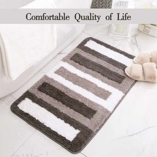 Skridsikker bademåtte køkkenmåtte fluffy bademåtte blød mikrofiber brusebadsmåtte hurtig tørrende vandabsorberende maskinvaskbar - 60x90cm (grå)