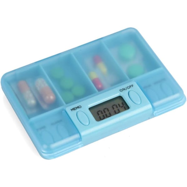 Multi-larm Timer Bärbar Pill Box 4 Grid LCD Digital Pill Organ