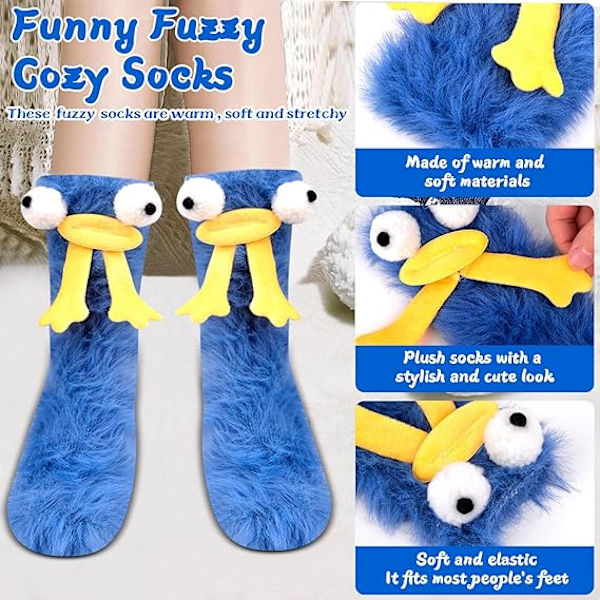 Blå tegneseriemonster sokker, varme og fluffy - original tre-dime