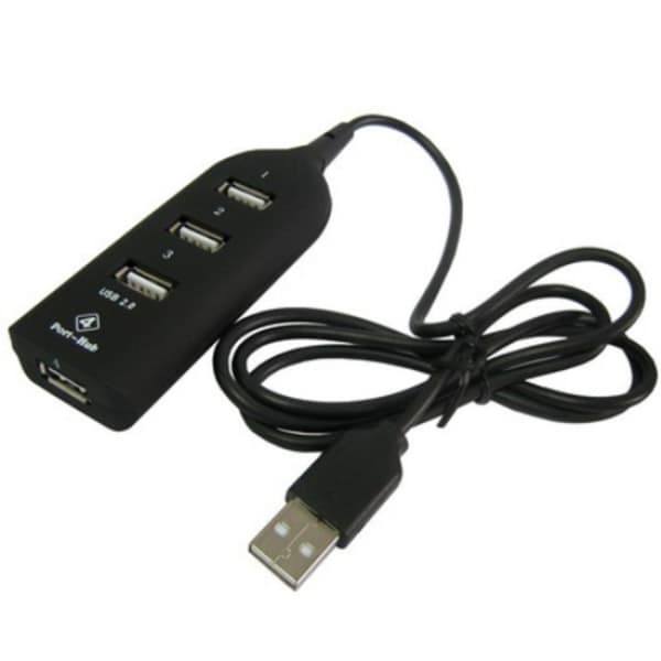 USB 2.0 Hub for 4 porter Svart