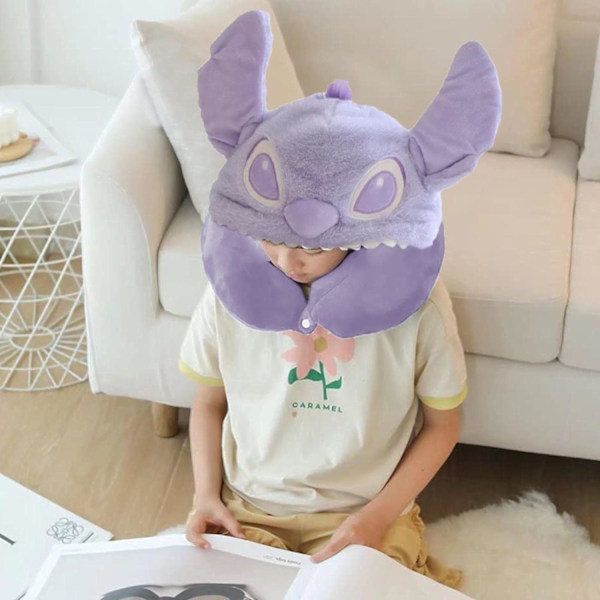 Violetti matkan muotoinen niskatyyny, matkatyyny hupulla, lento