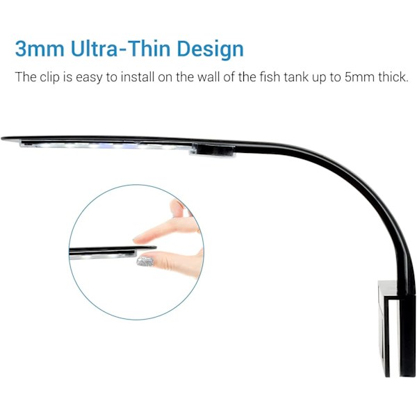 Ultra-tynd LED-lampe til lille akvarium, mini akvarium klemmelampe