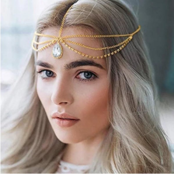 Vintage hårpynt/Boho hårpynt med gullkjeder og strass