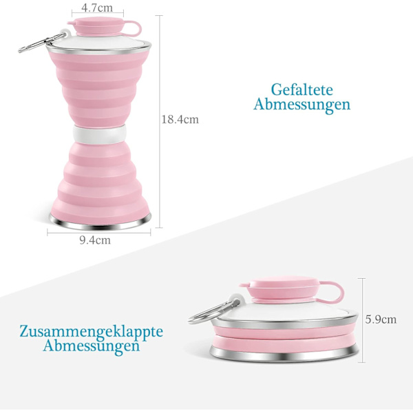 500ml Rosa BPA-fri hopfällbar vattenflaska med karbinhake, Spor