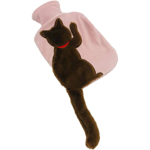 Rosa varmtvannsflaske med plysjtrekk for katt, varmtvannsflaske i gummi