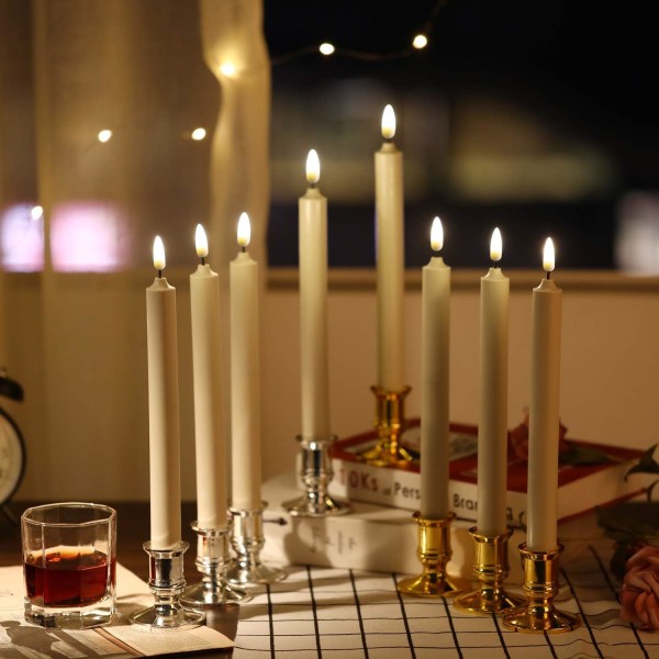 6 stk. LED-stearinlys, guldbund, nyt 3D-batterivindue, flammefri F