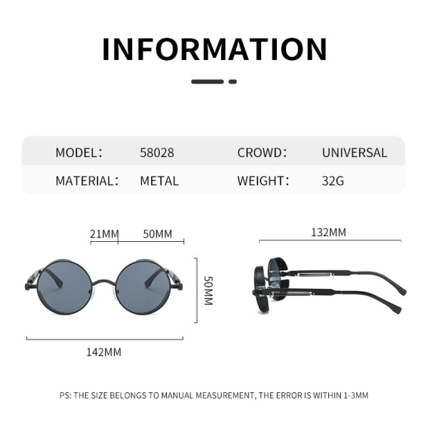  Runde Retro Metal Frame Steampunk Polariseret Solbriller til Mænd