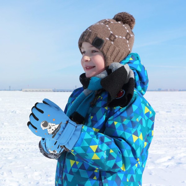 1 par blå snehandsker til børn i alderen 6-8 år, drenge vinter varm vind