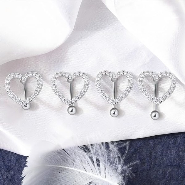 Mave Ringe, Hjerte Reverse Navel Ringe, Paved CZ Krystal B