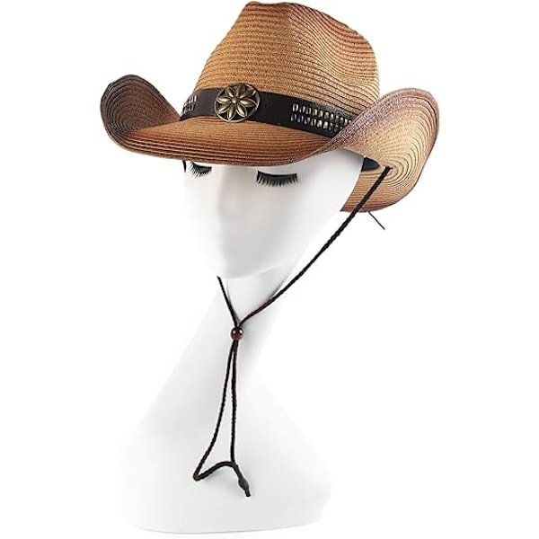 Vuxen solhatt i halm för kvinnor och män, cowboyhatt i västerländsk stil, färgad, ljus