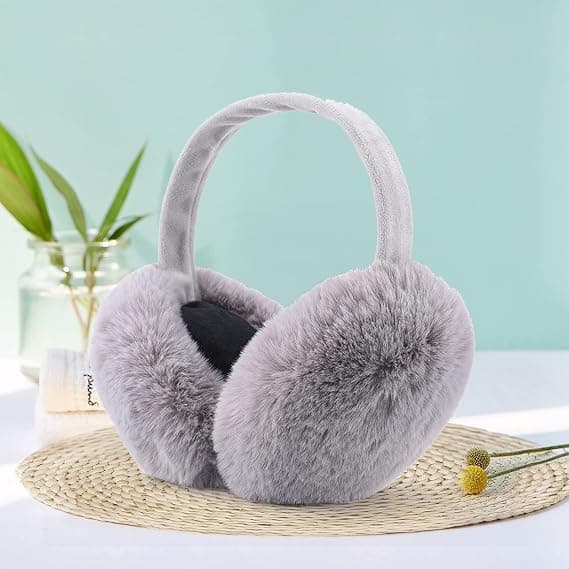 1 stk grå-sorte ørevarmere til kvinder vintertilbehør plys fluffy