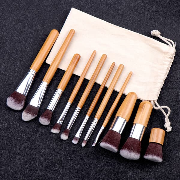 Makeup borste set 11 delar bambu syntetisk Kabuki borste set Foun