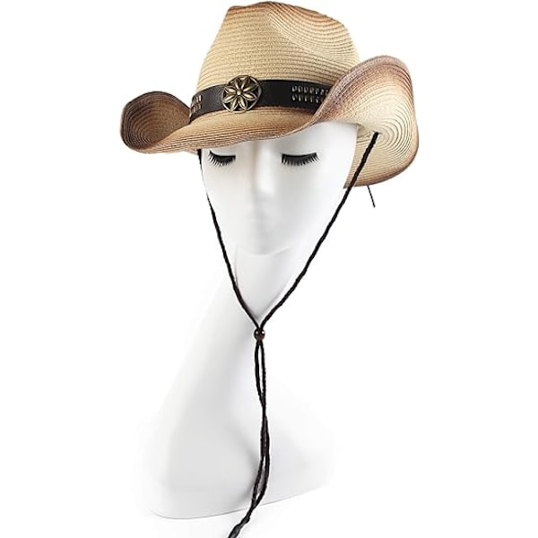 Vuxen solhatt i halm för kvinnor och män, cowboyhatt i västerländsk stil, färgad, ris