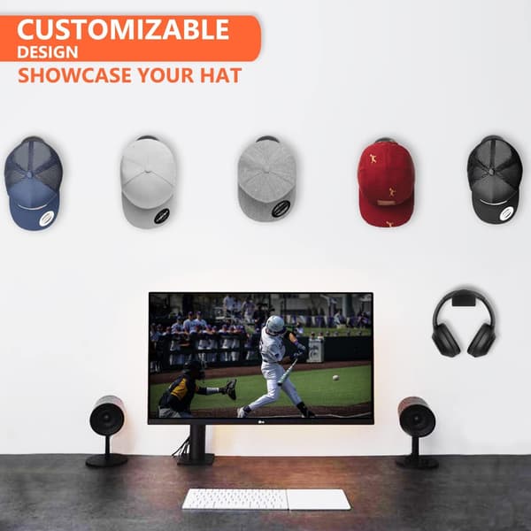 (Sort), 10 stk., vægmonteret baseball cap-holder, klæbende hat
