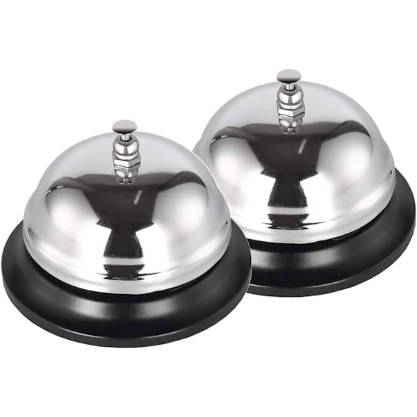 Set med 2 bordsbjäller, diskklocka, silver, för kök, reception