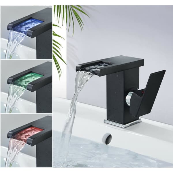Badkran Moderne Vannfall Design Vaskekran Svart LED Dur