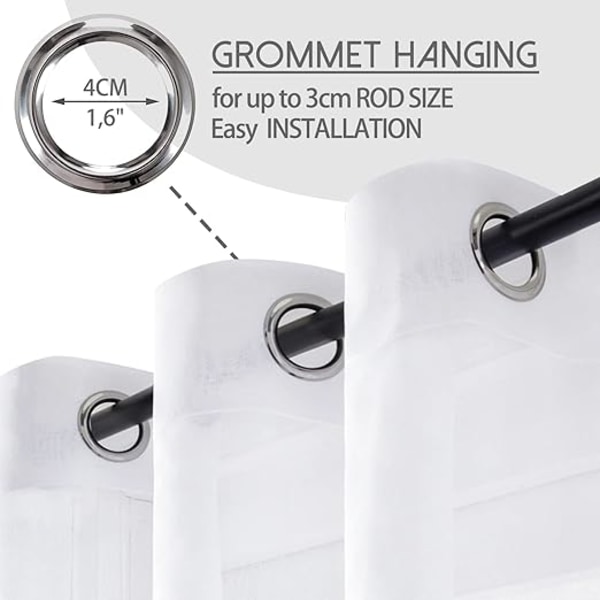 2 stk hvite voilegardiner 140x160 cm med halvtransparente hemper