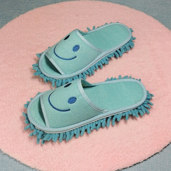 Blå medelstora (storlek 39-42) smiley-mopptofflor kan vara