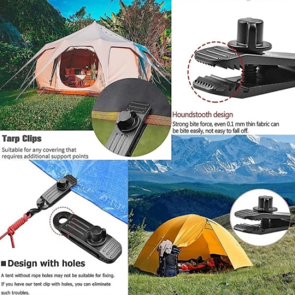 20 stk. presenning teltklemme med 10x presenningklemme og 10x elastisk rebstrammer, presenning øjeklemme camping tilbehør til telte, presenning pool, presenninger, markiser