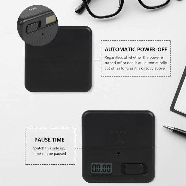 (15-20-30-60) Svart kubetimer, digital studietimer med LED-lys